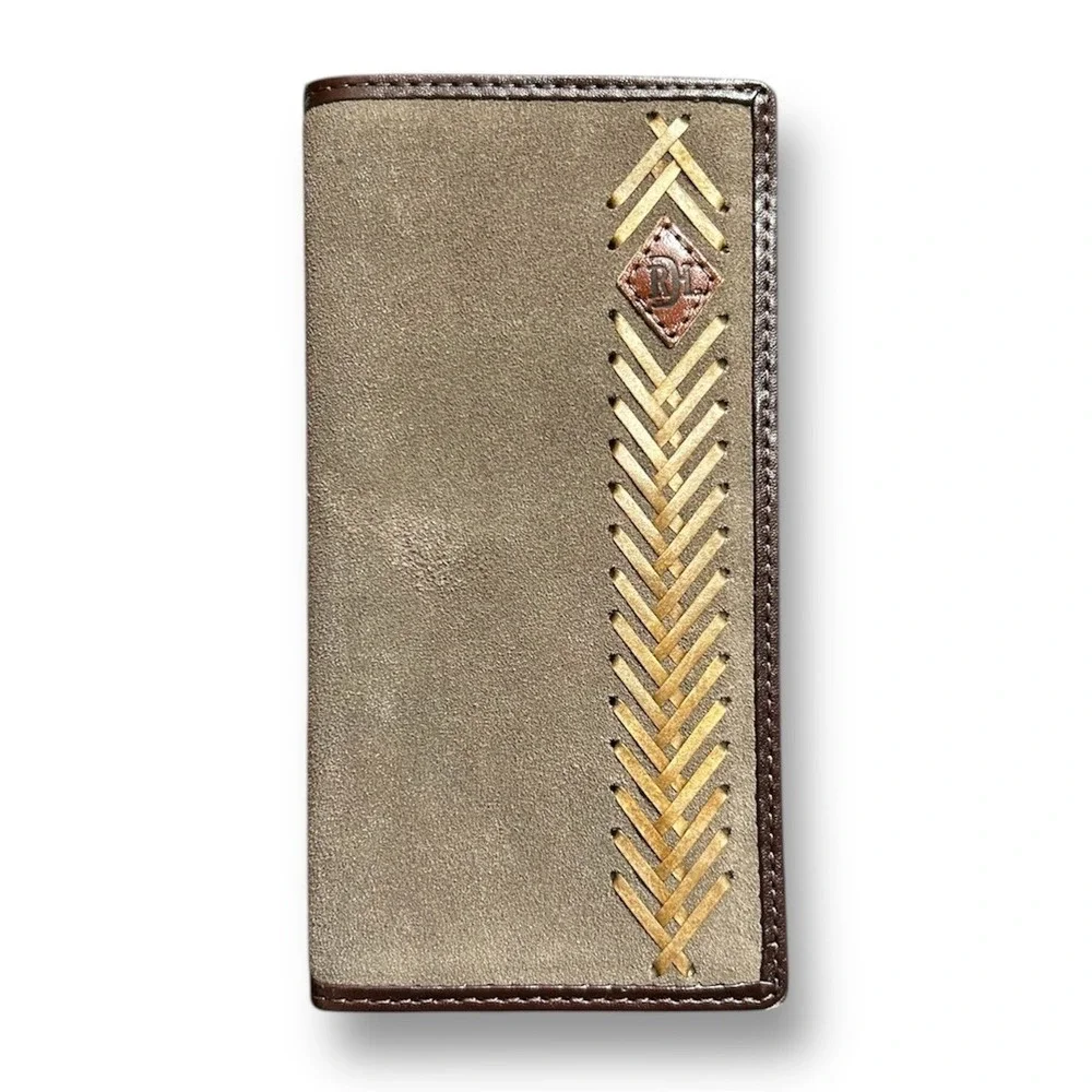 Red Dirt Hat Co Rodeo Wallet Brown Tan Leather Suede Weave Western Cowboy RFID